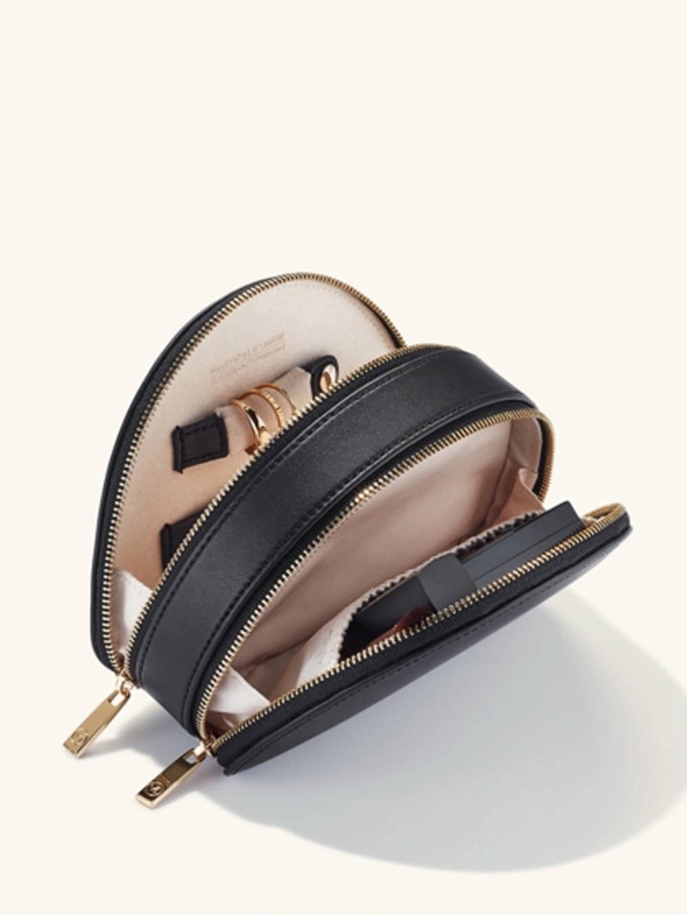 Mejuri half moon, Classic Black Leather Travel Jewelry Case - Compact Organizer